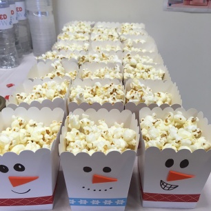 Snowman popcorn tubs